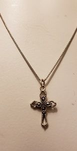 Vintage 925 Silver Marcasite Cross Necklace